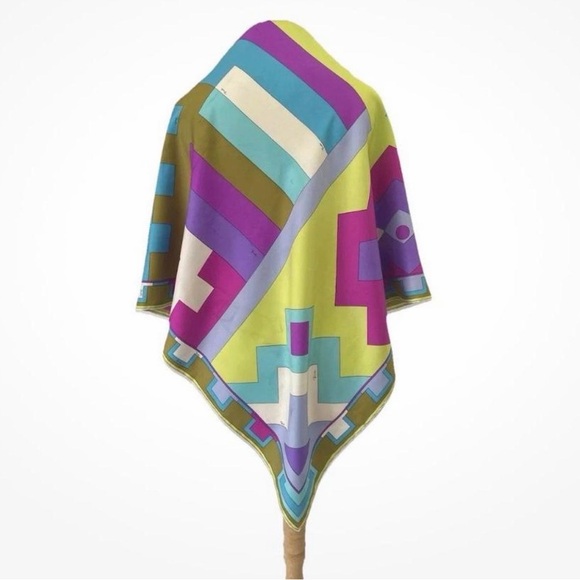 Emilio Pucci Accessories - Emilio Pucci Lime Green Purple Teal Geometric Silk Scarf